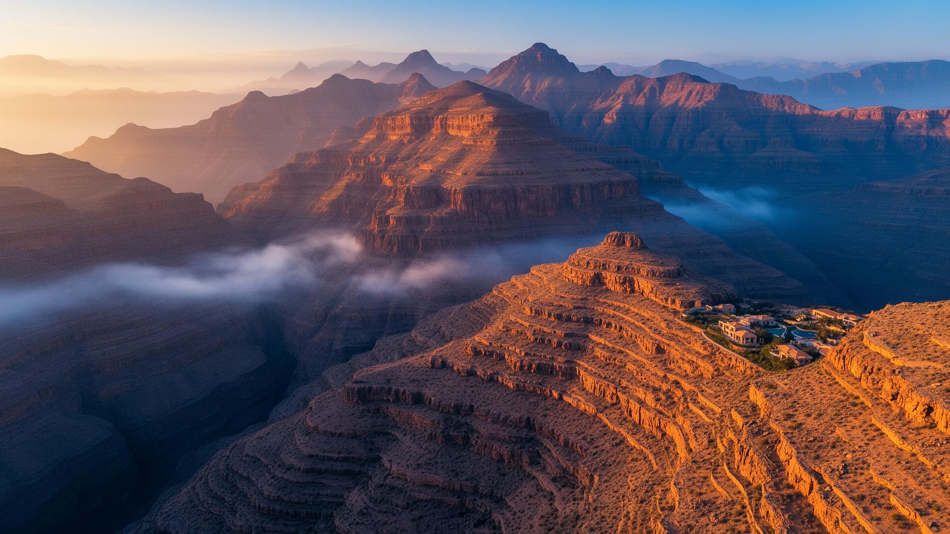 Jabal Akhdar mountains at golden hour