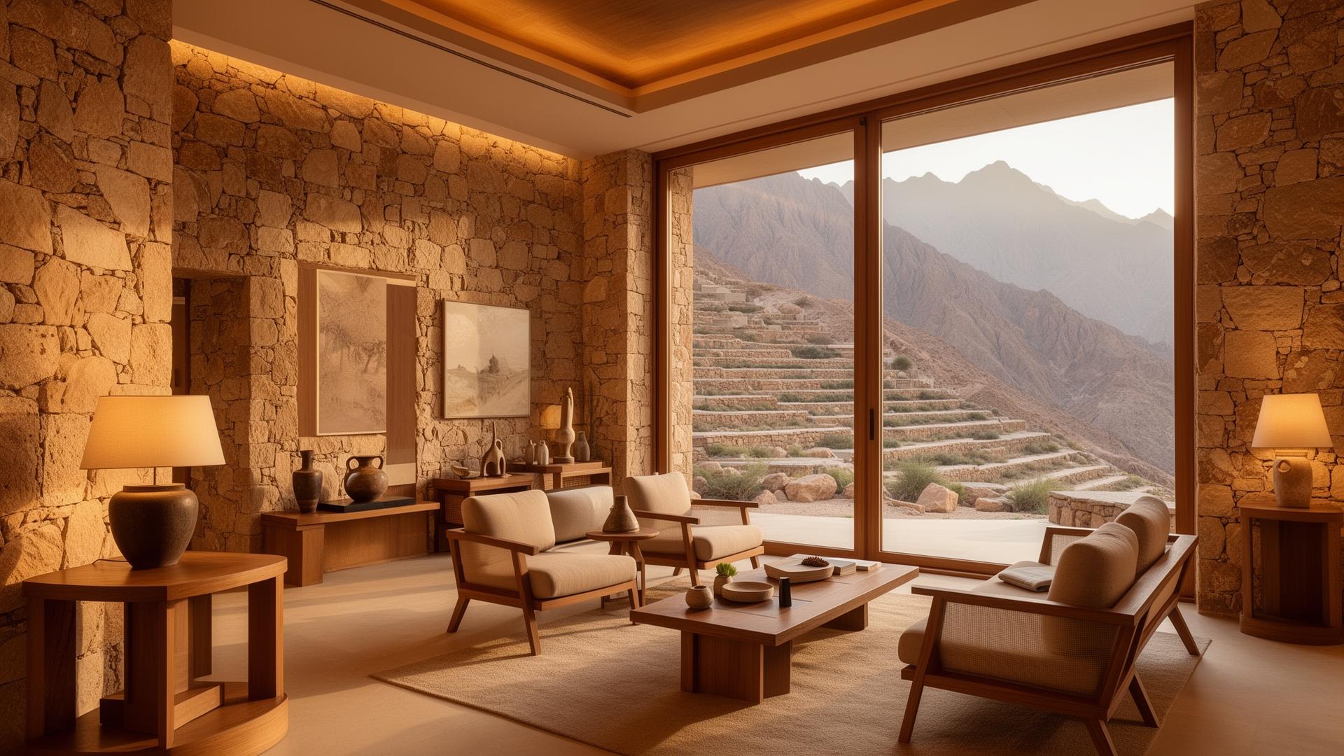 Interior of a luxury mountain resort in Jabal Akhdar